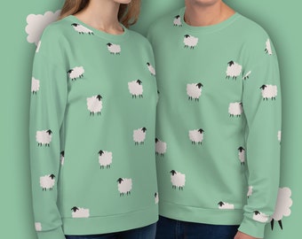 Counting Sheep Sweater - Unisex Recycled Sweatshirt with all-over sheep pattern print - Sizes XS - 3XL