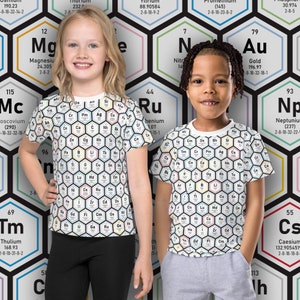 Science-T-shirt - Kinder-T-shirt met ronde hals - Uniseks T-shirt met scheikundige elementen voor kinderen - Maten 2T-7