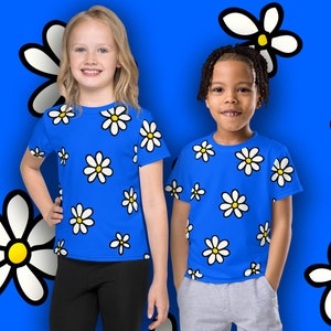 Camiseta Flower Bomb - Camiseta de cuello redondo para niños - Camiseta unisex para niños con grandes flores blancas - Tallas 2T - 7