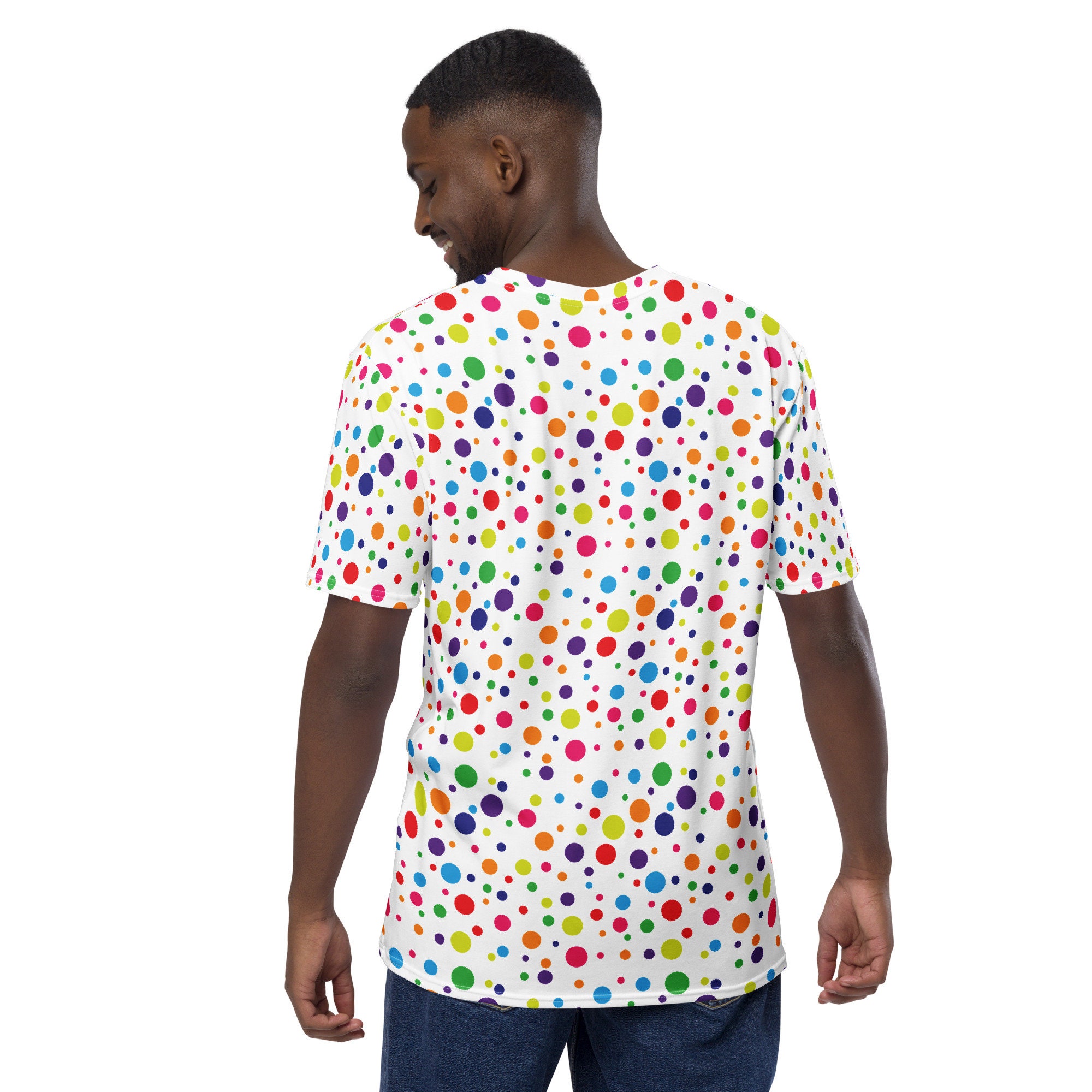 multi colored polka dot shirt