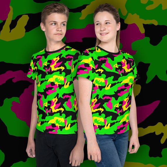 80s Camo T-shirt - Teen Crew Neck T-shirt - Youth Unisex Tee
