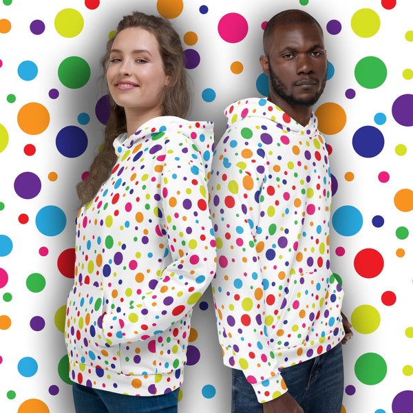 Polka Dot Hoodie - Unisex Recycled Hoodie mit all-over bunten Tupfen Print - Größen 2XS - 6XL