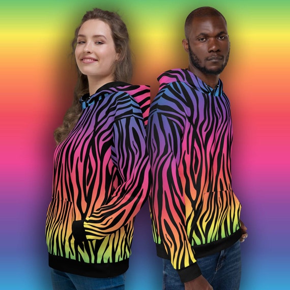Rainbow Zebra Hoodie Unisex Recycled Hoodie With All over Colorful Zebra Print Sizes 2XS 6XL Etsy