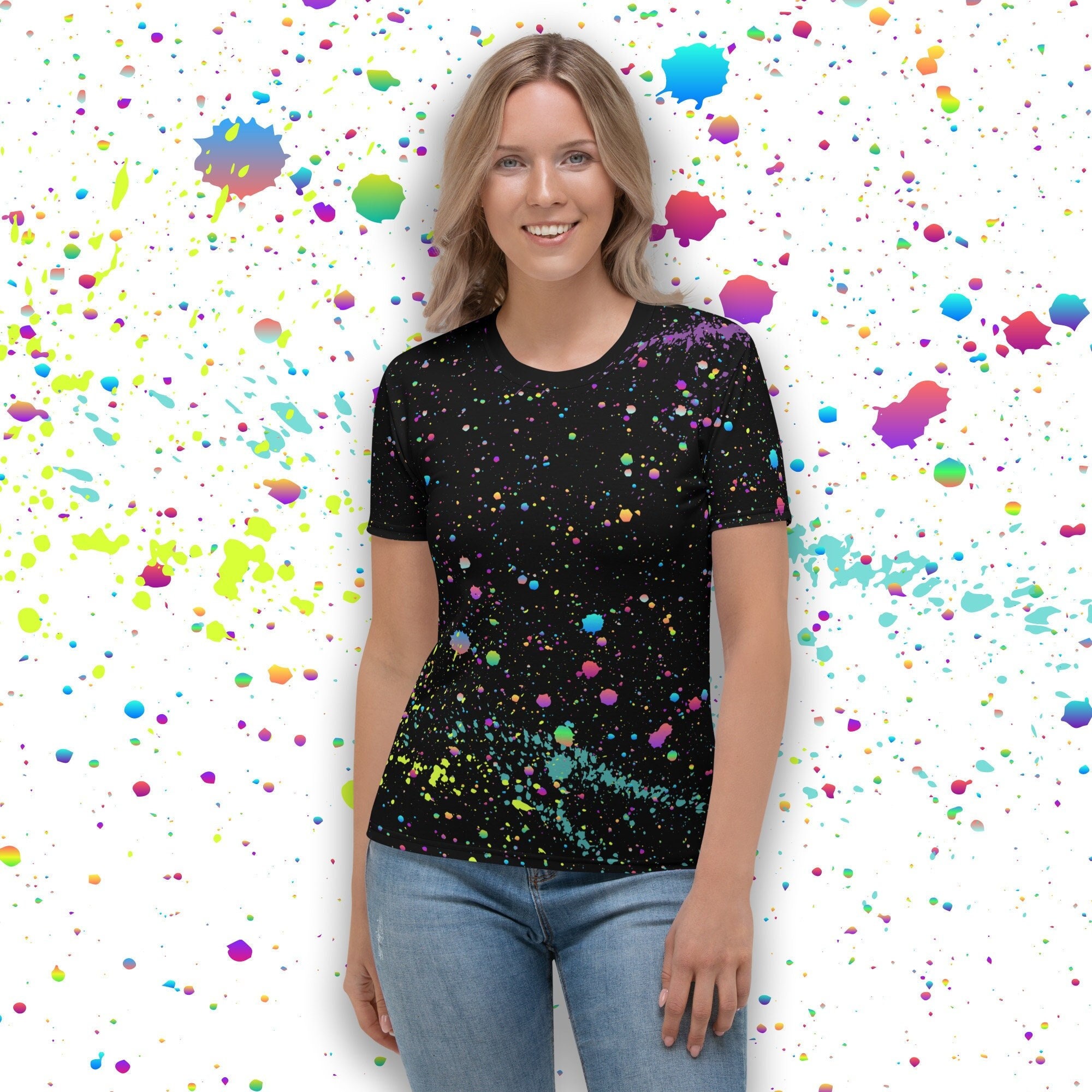 Paint Splatter Shirt - Women's Crew Neck Tee With All-over