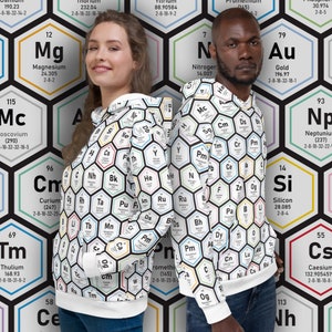 Science-hoodie: uniseks gerecyclede hoodie met all-over print met scheikundige elementen: maten 2XS-6XL