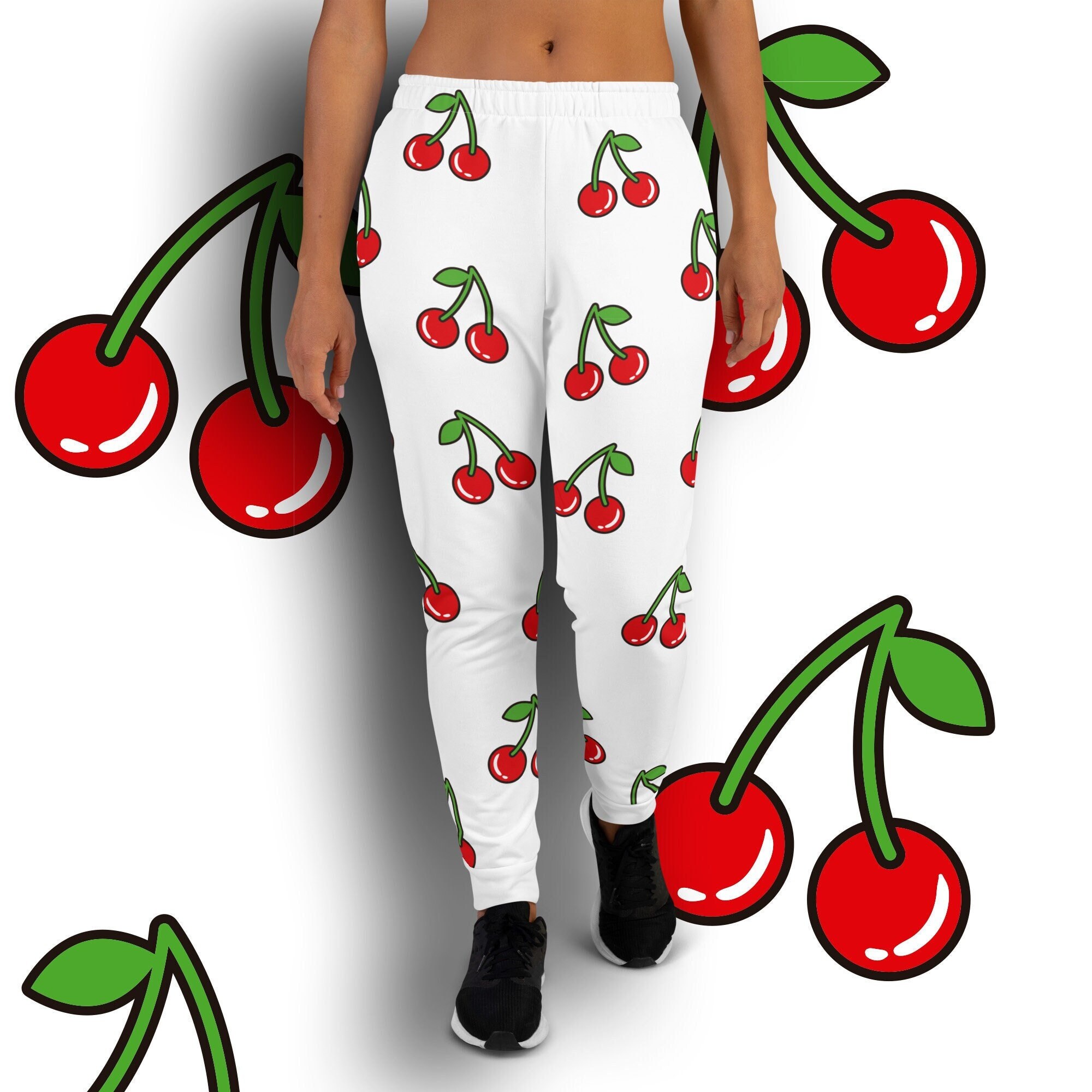 Cherry Joggers Women s Recycled Sweatpants With All over Red Cherries Print Sizes XS 3XL Etsy Ireland