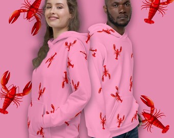 Lobster Hoodie - Unisex Recycled Hoodie with all-over lobsters pattern print - Sizes 2XS - 6XL