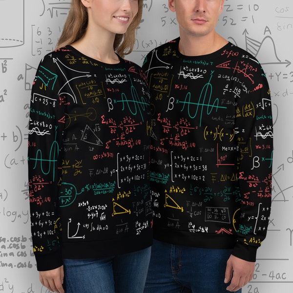 Math Sweater - Unisex Recycled Sweatshirt with all-over mathematical equations print - Sizes XS - 3XL