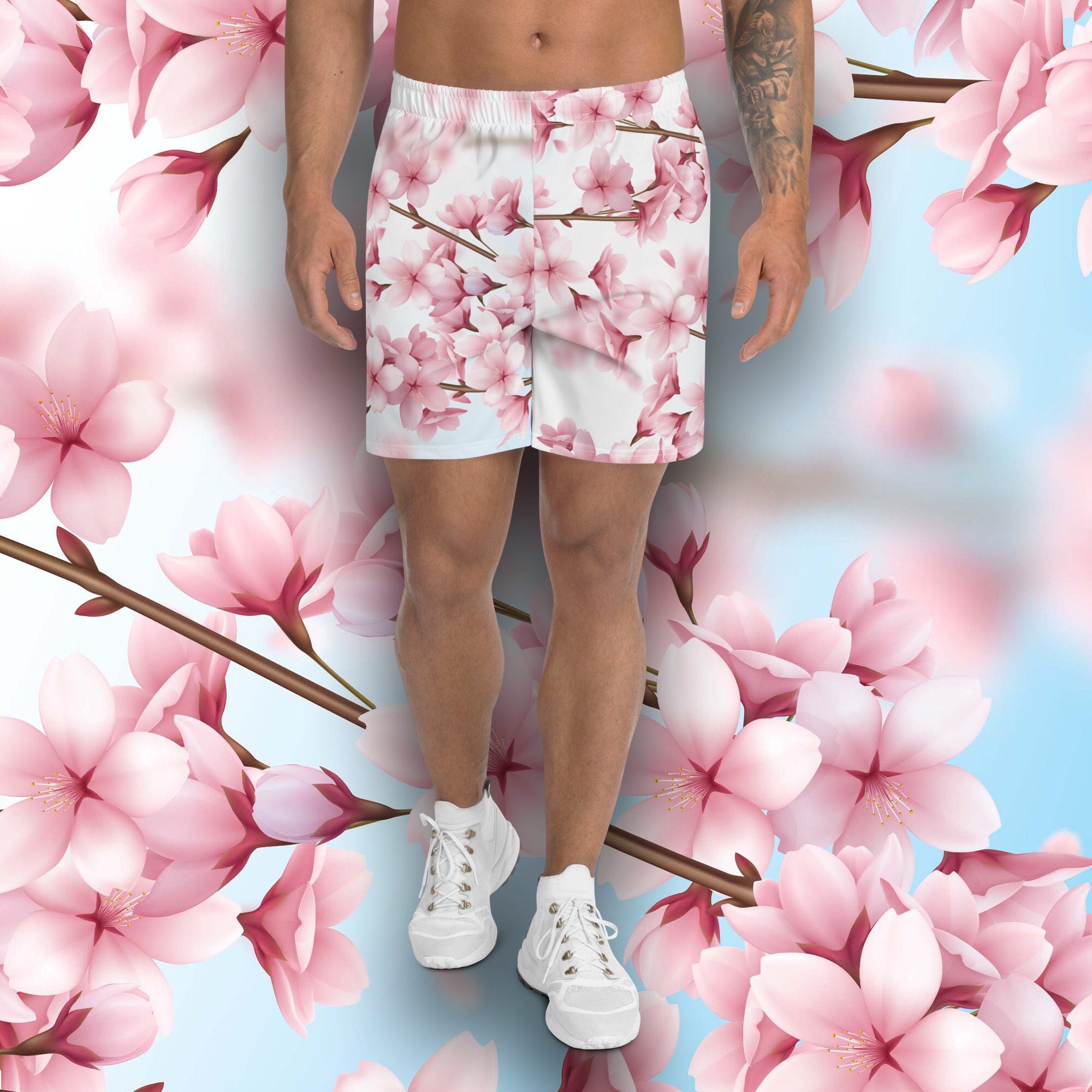 Mens Shorts Mens Swimming Trunks,Quick Dry Swim Trunks,Japanese Tree Cherry  Blossoms,Men Shorts with Mesh Lining