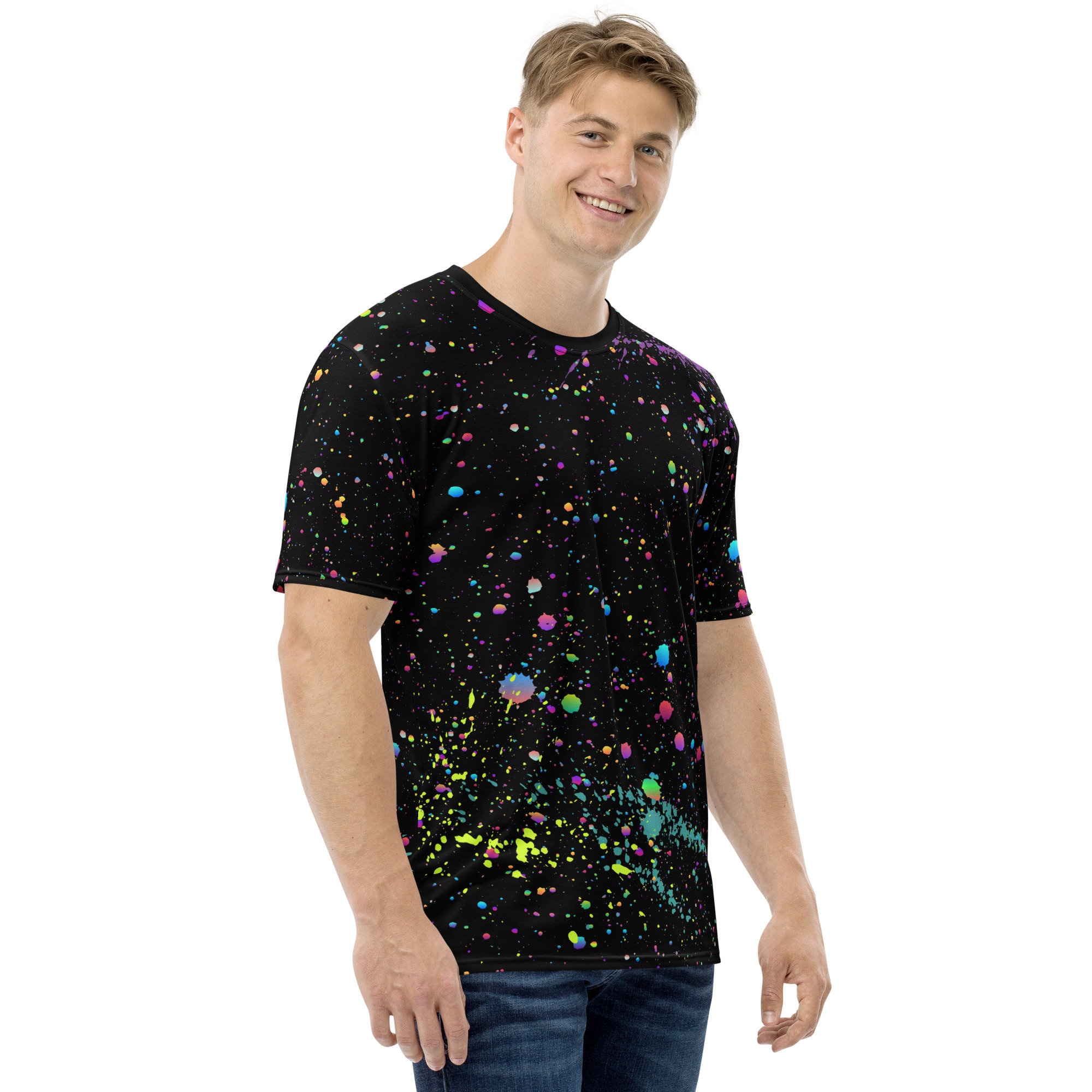 Paint Splatter Shirt - Men's Crew Neck Tee With All-over