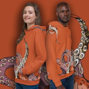 Release the Kraken Hoodie - Unisex Recycled Hoodie with all-over octopus tentacles print - Sizes 2XS - 6XL