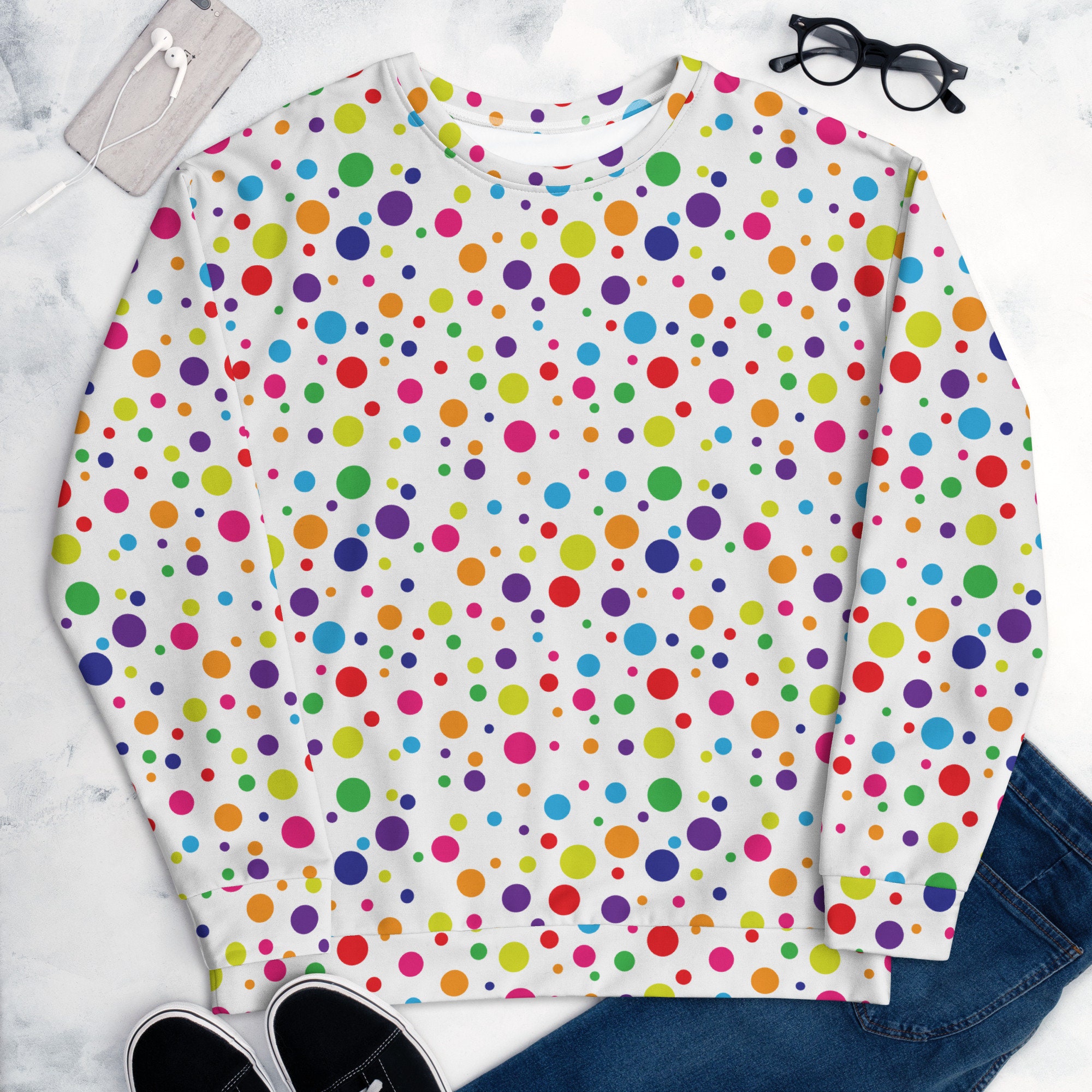 Polka Dot Sweater Unisex Recycled Sweatshirt With All-over 