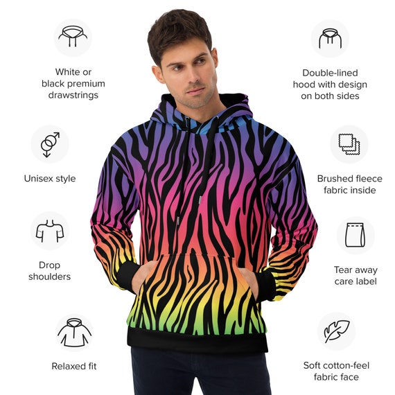 Rainbow Zebra Hoodie - Unisex Recycled Hoodie With All-over