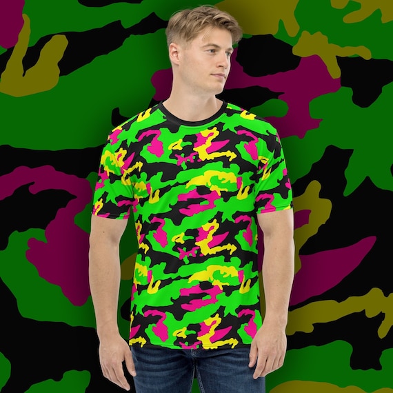 【U LAN】Tokyo Camouflage T-shirt 80s Camo T-shirt - Men's Crew Neck Tee With Colorful