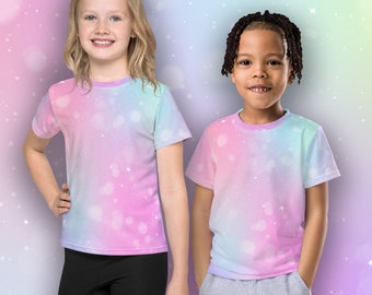 Unicorn Sparkle t-shirt - Kids crew neck t-shirt - Child unisex all-over pink/blue ombré pastel colors - Sizes 2T - 7