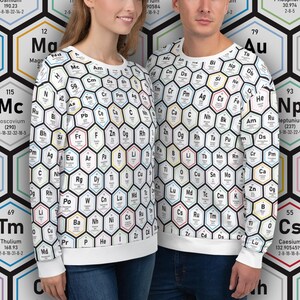Science-sweater - uniseks gerecycled sweatshirt met all-over print met scheikundige elementen - maten 2XS - 6XL