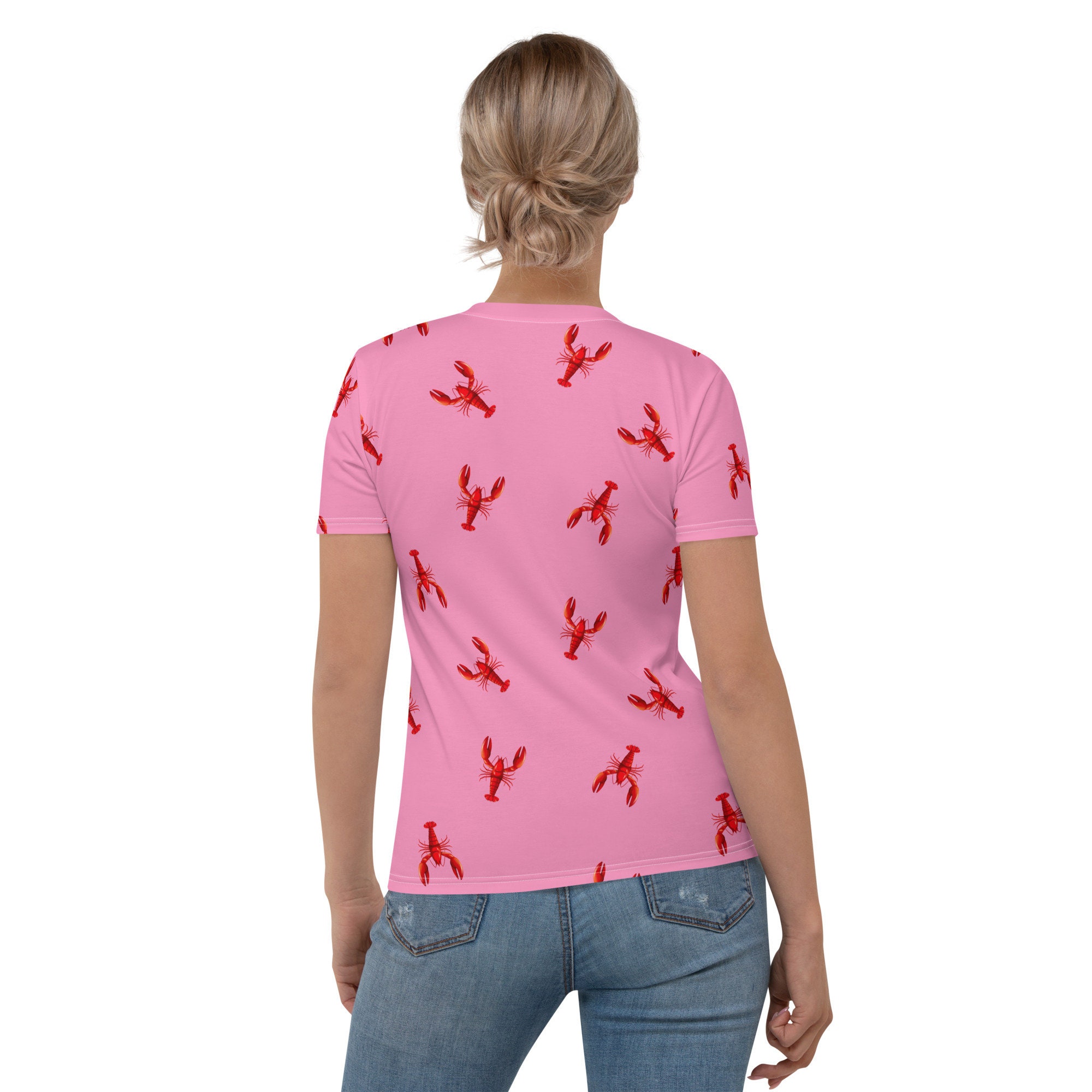Lobster Shirt Women's Crew Neck Tee With Lobsters Pattern Print Sizes