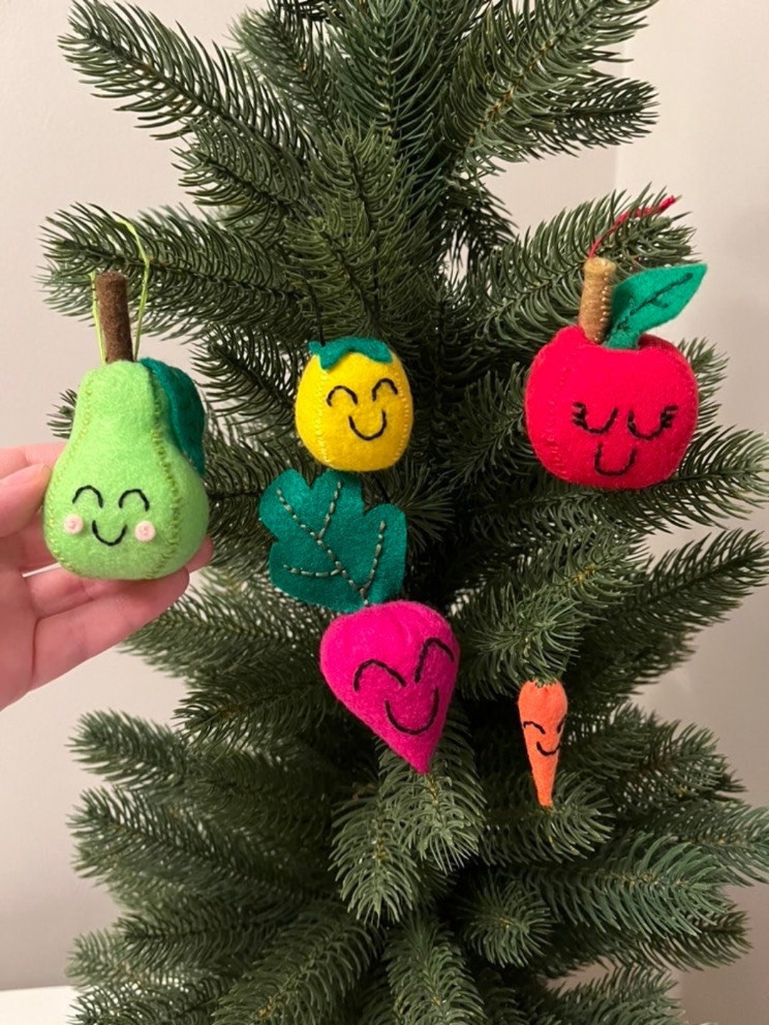 Set of 5 Fruit and Vegetable Ornaments or Montessori Toys With Cute