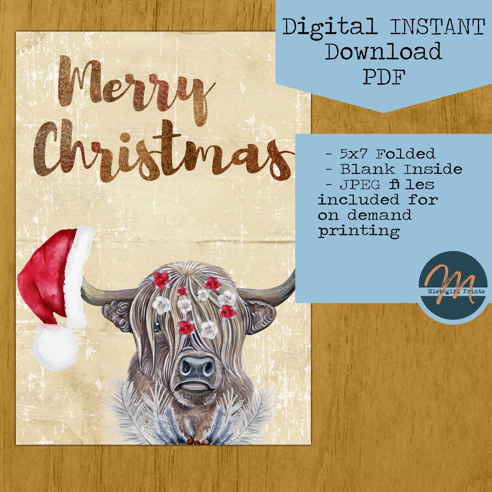 Cow Christmas Printable Cards, Digital Download,instant Download ...
