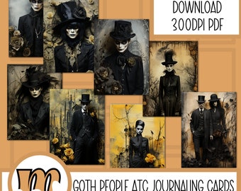 Goth People Halloween Journal Cards, ATC Cards, Junk Journal Ephemera, Vintage Ephemera