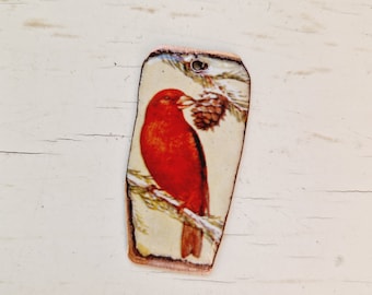 Artisan handmade enamel on copper pendant. Vintage style bird necklace pendant.