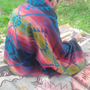 Alpaca wool travel blanket/ ethnic blanket/ meditation blanket/ reversible geometric pattern blanket/ soft wool handmade sofa blanket