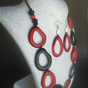 collar de mujer hecho a mano en nuez de tagua + pendiente, collar de marfil vegetal, magnífico regalo, joyería orgánica