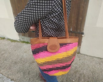 Bolso “shigra” ecuatoriano en fibra de agave y cuero tejido a mano/ bolso de sisal natural/ regalo precioso/ Bolso de playa para mujer