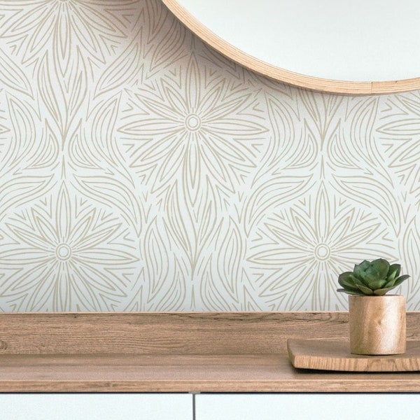 Botanical Waves Wallpaper, Aesthetic Room Wallpaper, Botanical Wall Décor, Removable, Easy to Stick, Rented Wallpaper, Peel & Stick