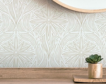 Botanical Waves Wallpaper, Aesthetic Room Wallpaper, Botanical Wall Décor, Removable, Easy to Stick, Rented Wallpaper, Peel & Stick