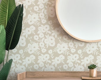 Designer Wildflower Garden Wallpaper, Unique Hand Drawn Cottage Wallpaper, Luxury Renters Wallpaper