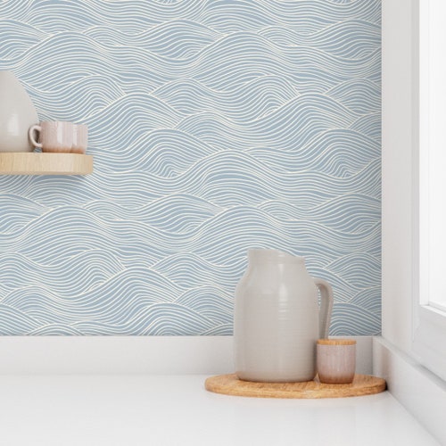 Hand Drawn Waves Wallpaper Unique Minimalist Wave Wallpaper Etsy