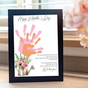 Arte con huellas de manos para el Día de la Madre / Creciendo como una flor / Manualidad para el Día de la Madre / Tarjeta para el Día de la Madre / Regalo para mamá / Regalo para la abuela