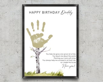 Birthday Card for Dad from Kids, Printable Happy Birthday Daddy Handprint Keepsake Birthday Gift for Daddy from Daughter or Son or Children