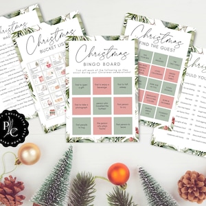 Pacote de jogos para festa de Natal | Cartões de bingo de Natal | Celebração de Natal em sala de aula | Quebra-gelo no escritório | Lista de desejos de contagem regressiva para o Natal