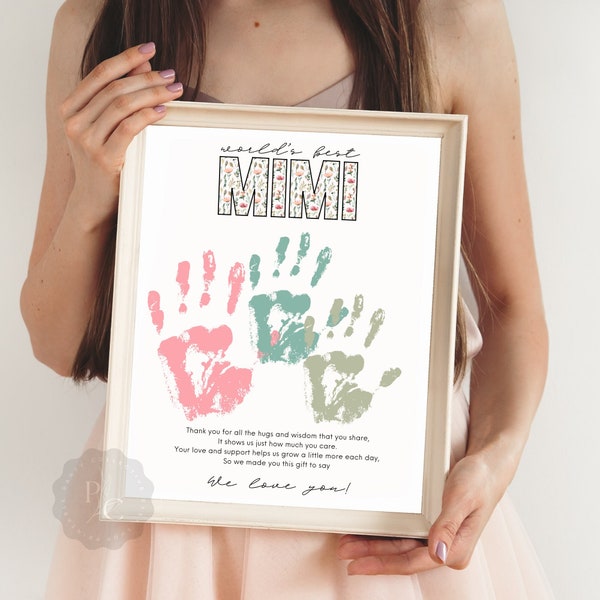 World's Best Mimi Handprint Art Gift | DIY Personalized Keepsake Craft from Grandkids | Grandparents Day  | Birthday Christmas Mother's Day