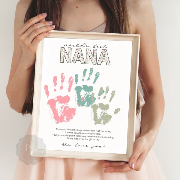 World's Best Nana Handprint Art Gift | DIY Personalized Keepsake Craft from Grandkids | Grandparents Day  | Birthday Christmas Mother's Day