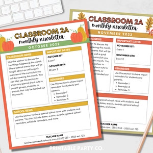 Ensemble de modèles de newsletters annuelles PTA PTO | Prospectus mensuel pour la classe | Pack retour à l&#39;école pour enseignant | Rencontrez le professeur