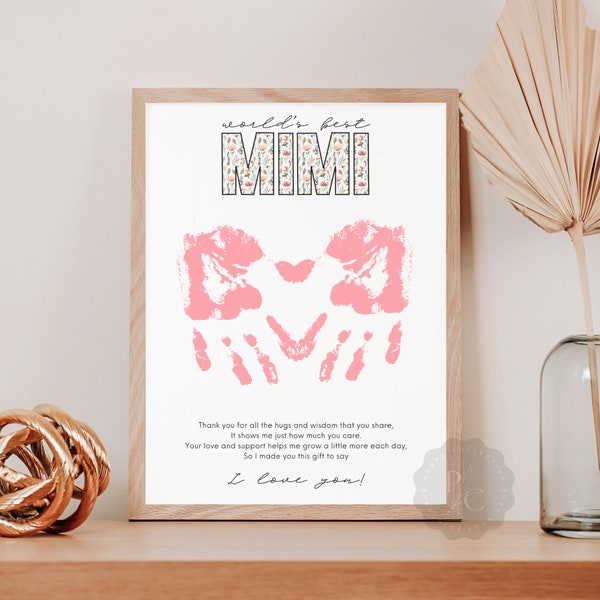 Mothers Day Handprint Art Gift for Mimi | DIY Personalized Gift from Grandkids | Grandparents Day Keepsake | Birthday Christmas Present Idea