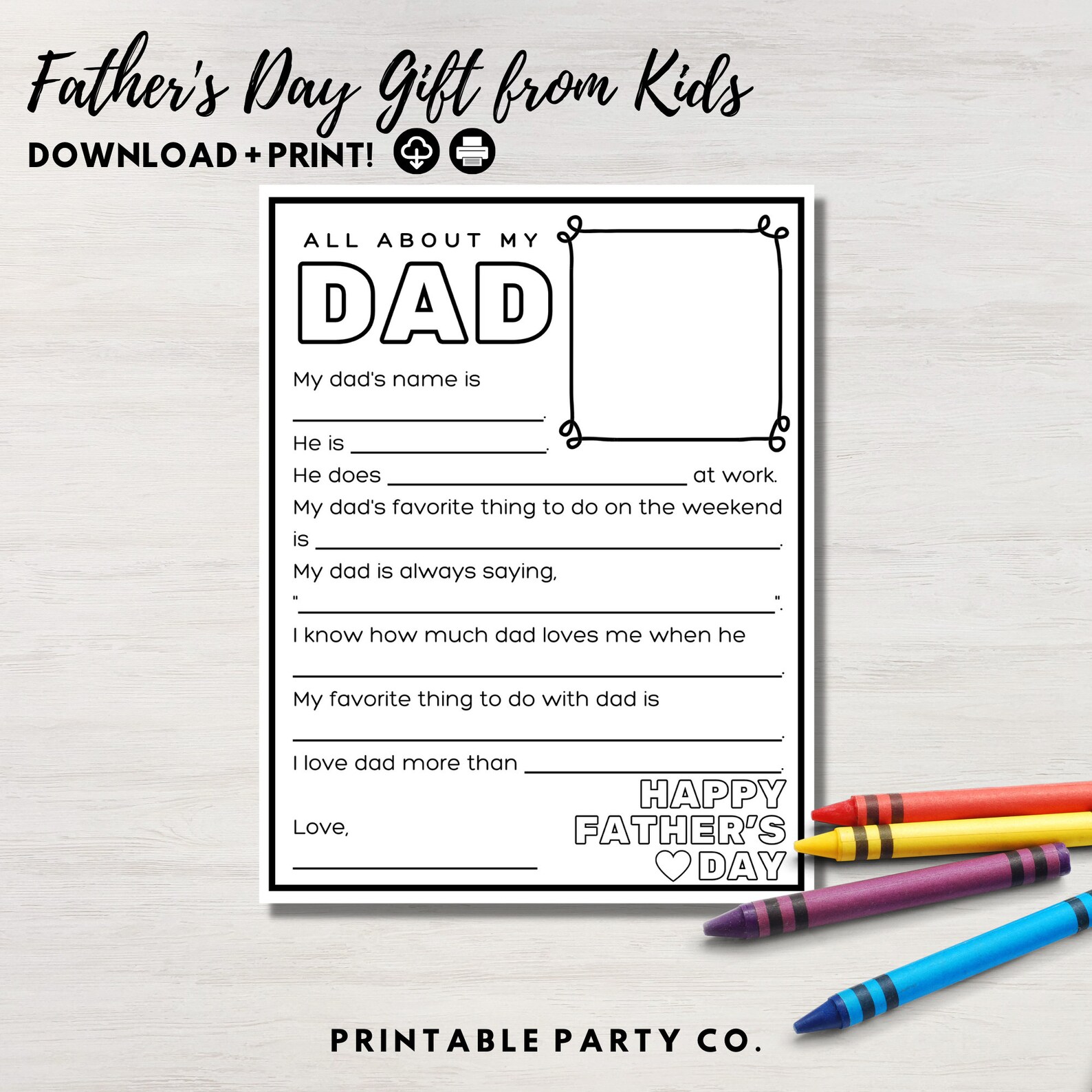 All About Dad Gift for Father's Day | Printable Coloring Card for Kids ...
