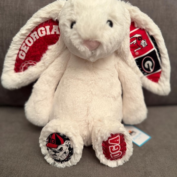 College Bunny - Cream - Made with Official University of Georgia Fabric - READY-TO-SHIP