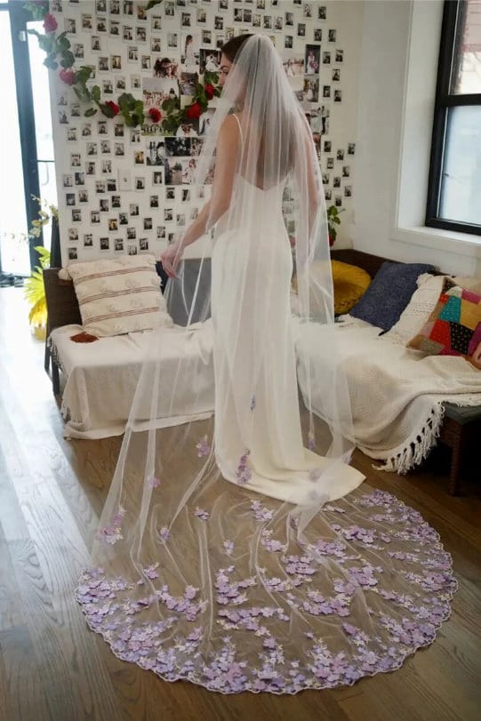 Floral Wedding Veil Bridal Veil With Flowers Floral Embroidered Veil Secret  Garden Veil Alternative Veil 