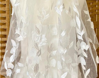 White Veil Embroidered Floral Wedding Veil