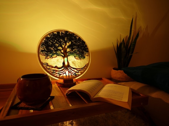 Lampe Arbre De Vie Ambiance LED Coucher De Soleil En EPOXY Et Bois Avec  Télécommande Couleurs 