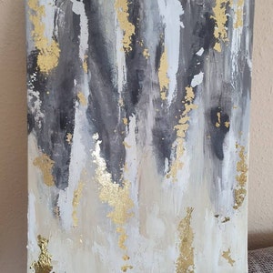 Selbstgemaltes Bild 50x40cm abstrakt modern grau beige gold