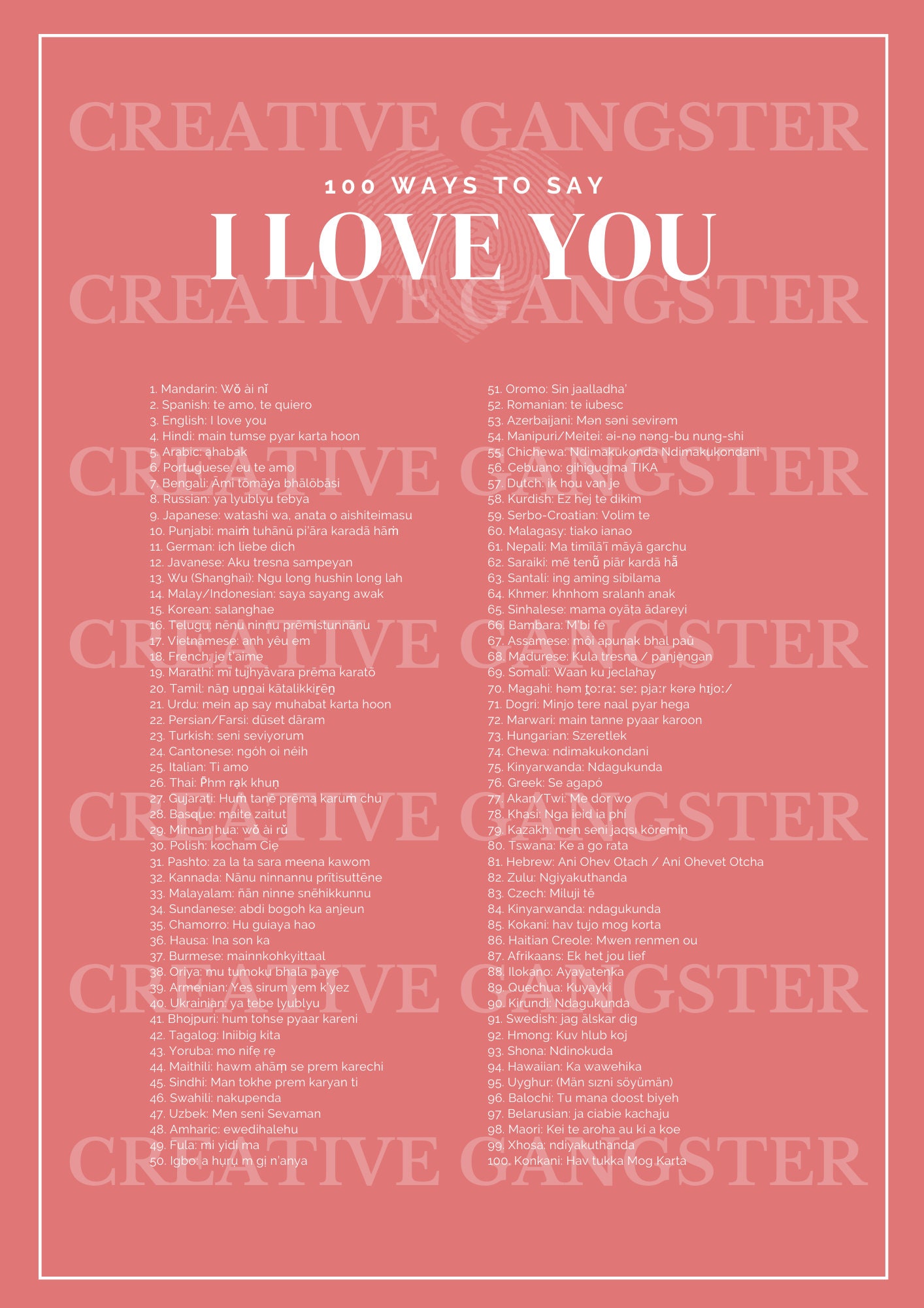 100 Ways To Say I Love You In English
