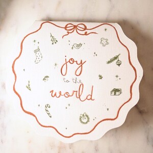 Tarjeta navideña troquelada Merry Little Joys / Dibujo lineal encantador con garabatos navideños para expresar deseos navideños