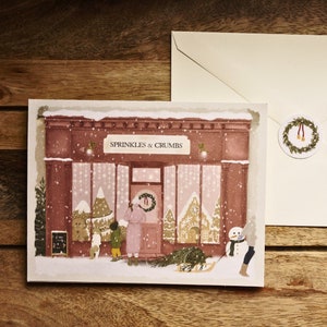 Confiserie Sprinkles & Crumbs - Carte de Noël physique avec enveloppe et couronne autocollante | carte de correspondance vierge | Boutique de Noël