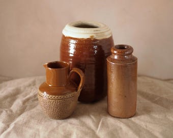Antique Brown Stoneware Jug: Victorian Miniature Langley Ware Inspired