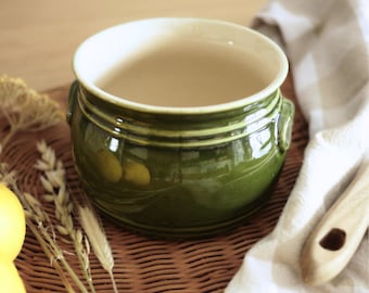 Green Glazed Vintage Stoneware Crock: Rustic Kitchen Decor (5.25&quot; x 3.75&quot;)